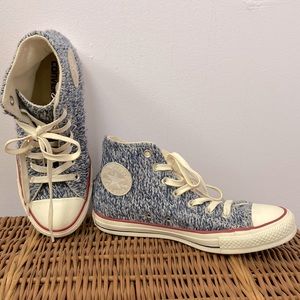 Converse All Star Chuck Taylor Blue & Cream Wool Sweater Knit Hi-Tops Size 7.5